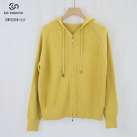 Cardigans à fermeture éclair pour femmes Pull à capuche Logo personnalisé Couleur pure Pull de haute qualité en tricot Côtelé Veste à capuche décontractée