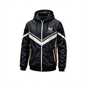 Chaqueta Deportiva para Hombre con Capucha, Cortavientos, Transpirable, Ligera, 100% Algodón, Manga Larga, Diseño Deportivo con Bloques de Color, Cierre con Cordón Frontal - Product Image 3