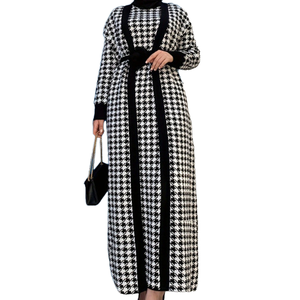 Conjunto de dos piezas para mujer, chaqueta de manga larga a cuadros de Mil Pájaros, vestido Abaya, moda turca de poliéster para verano e invierno para el medio - Product Image 4
