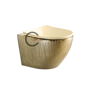 Inodoro de cerámica de una pieza, pequeño, suspendido en la pared, con tanque de agua oculto, chapado en oro negro, de lujo y personalizado, para baño de hotel. - Product Image 5