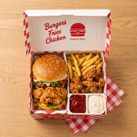 Séparateur de sauce pour burgers, poulet frit et frites, biodégradable et écologique, pour food truck, personnalisable, pliable rapidement, avec pelliculage mat
