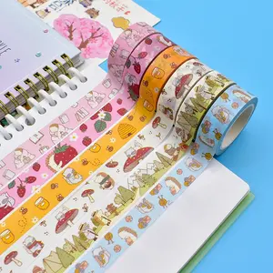 사용자 정의 인쇄 맞춤형 디자인 kawaii 귀여운 일본 마스킹 종이 테이프 세트 미적 구매 장식 Washi 테이프