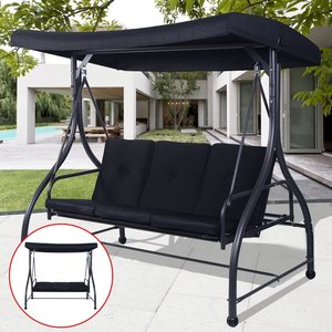 Adjustable Porch Patio <strong>Garden</strong> <strong>Bench</strong> Cushion <strong>Swings</strong> with Canopy Steel Frame Modern Design 3-Seater - Product Image 5