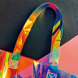 Custom Logo Fashion Waterproof Transparent Holographic Laser PVC <b>Tote</b> Shopping <b>Bags</b> <b>Clear</b> Hologram Iridescent Shoulder <b>Bag</b> - Product Image 3