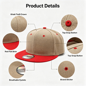 Casquettes <span class=keywords><strong>Snapback</strong></span> Populaires Bicolores à Visière Plate 6 Panneaux pour Activités Extérieures, Musique de Rue et Festivals ODM/OEM - Product Image 3