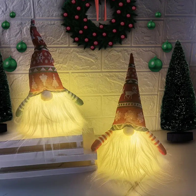 Muñeco de peluche de felpa de elfo para decoración navideña, muñeco led de Papá Noel de felpa, adorno colgante de tela, artículo de Feliz Navidad, decoración del hogar