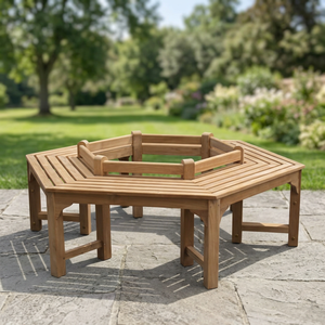Banc hexagonal moderne pour le camping, en bois massif de teck, mobilier d'extérieur - Product Image 4