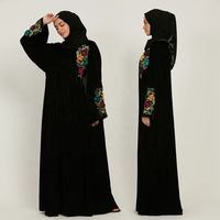 Abaya noire d'hiver de Dubaï, brodée en 3D, vêtements islamiques, vêtements de luxe, abaya en velours ornée de fleurs brodées