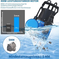 Pompe submersible FOTING 400W 8000L/h, pompe électrique filaire en plastique, hauteur de refoulement 8m, profondeur réglable 7m, pompe de drainage à flotteur