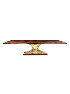 Factory Direct Italian <strong>High</strong> <strong>End</strong> Rectangular Solid Wood Dining <strong>Table</strong> <strong>High</strong> <strong>Gloss</strong> Wood Veneer with Brass Base Luxury and Elegance - Product Image 3