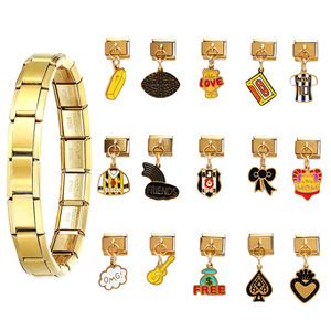 Stainless Steel Modular Charm Bracelet Set DIY Jewelry Fashion Accessories Unisex Heart Cartoon Shield Bowknot Letter Animal - Product Image 1
