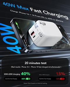 <span class=keywords><strong>3</strong></span> in 1 벽면 충전기, Type-C 케이블 및 2 개의 USB 포트가 있는 개폐식 40W 고속 충전기 블록, 휴대용 고속 충전 어댑터 - Product Image 2