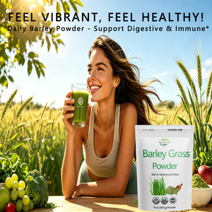 Poudre d'herbe d'orge 100% pure de haute qualité, marque privée OEM - Favorise la digestion et le système immunitaire - Sans OGM, sans additifs, certifiée GMP - Product Image 3