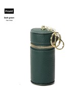 Pochette de rangement cylindrique en cuir véritable, mini pochette à rouge à lèvres ouverte, porte-clés, petite pochette pour pièces de monnaie, étui organisateur pour écouteurs, unisexe, usage quotidien