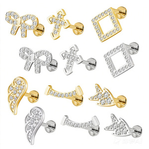 Gaby Prêt à expédier Bijou de corps <span class=keywords><strong>en</strong></span> acier inoxydable 316L plaqué or PVD, Labret, <span class=keywords><strong>Piercing</strong></span> d'oreille, Zircon, Helix, Cartilage - Product Image 2