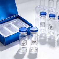 Flacon en verre transparent pour peptides de 10 ml avec bouchon en caoutchouc butyle et capuchon à clapet pour le stockage de poudre de peptides lyophilisés, avec logo et boîte personnalisés