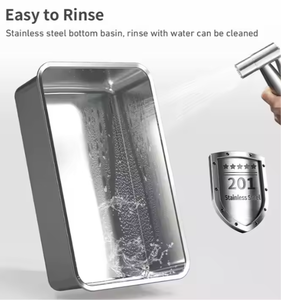 Sartén de arena para gatos de acero inoxidable gris claro de lujo, 20L, gran capacidad, semicerrado, lados altos, a prueba de salpicaduras, caja de arena para mascotas de limpieza automática - Product Image 6