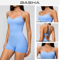 Combinaison de yoga à dos croisé, effet push-up, short une pièce, body de sport, polyester et coton, sans couture, coupe ajustée, vêtements de sport