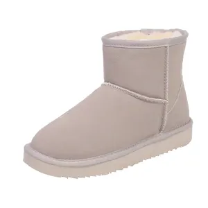 Botas de nieve de piel de vaca para mujer, cálidas, clásicas, personalizables, para invierno