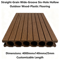 Lames de terrasse en composite bois-plastique à grain droit, rainures larges, creuses à 6 cavités, 140mmx25mm, longueur personnalisable, pour jardin et extérieur