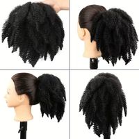 Perruque queue de cheval noire volumineuse effet chenille, avec cordon de serrage, pré-collée, en soie haute température, modèle