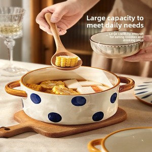 Bol à soupe et nouilles en porcelaine XUANHUI à double anse, design nordique minimaliste, à pois, grand format, pour la maison, nouvelle collection 2026 - Product Image 4