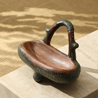 Cesto Bandeja Rústico com Alça de Galho de Árvore, Ecológico, Multifuncional, com Acabamento em Madeira Vintage, Decorativo, Tigela de Armazenamento de Frutas em Madeira para Sala de Estar