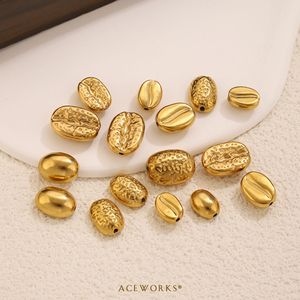 Coffee Bean Beads | 18K PVD Gold Plated Stainless Steel Coffee Bean Beads <b>Spacer</b> for DIY Jewelry Making Waterproof Tarnish Free - Product Image 3