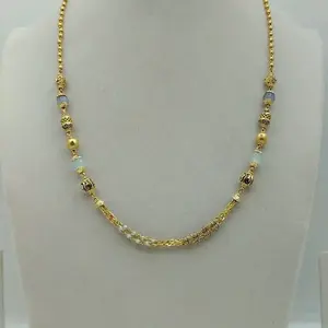 Collar Clásico de Cuentas Doradas con Detalles de Piedras Preciosas en Tonos Pastel, Joyería Étnica Elegante para Ocasiones Especiales - Product Image 1