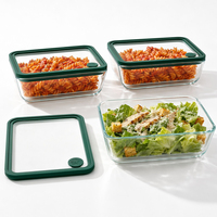 Boîte à lunch en verre borosilicate haute résistance avec couvercles hermétiques, compatible micro-ondes, pour supermarché – Fournisseur direct usine