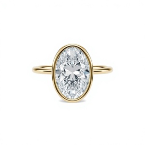 Anillo de Diamante Cultivado en Laboratorio con Corte Ovalado de 4.5 Quilates, Engaste en Bisel, Oro Amarillo de 14K, Anillo de Compromiso - Product Image 4