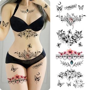 <span class=keywords><strong>Tatouages</strong></span> temporaires sexy pour femmes, kit de tatouage sexy, magnifiques et exquis, fleurs réalistes en 3D, papillons, abdomen, poitrine - Product Image 6