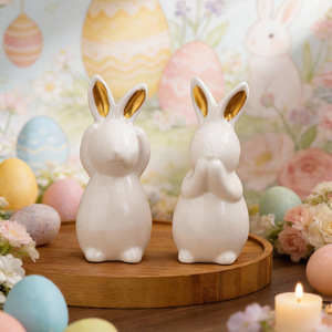 Ensemble de figurines de lapin en céramique de Pâques - Ne vois pas le mal, n'entends pas le mal, ne dis pas le mal - Décoration nordique pour le salon, le meuble TV - Product Image 2