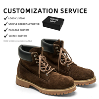 Bottes Martin pour hommes en gros, en cuir suédé véritable, faites à la main, noires, à plateforme rehaussante, semelle en caoutchouc, OEM, sur mesure, directement de l'usine