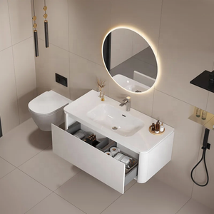 Mobile Bagno Moderno Personalizzato Bianco Crema da Parete con Specchio LED Intelligente e Lavabo Integrato - Product Image 4