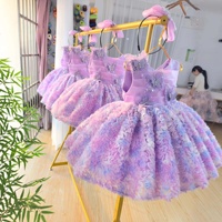 Robe en tulle à volants lavande pour filles, avec applique papillon 3D et bandeau à nœud, adorable robe de fête pour bébé