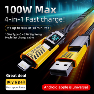 Nueva tendencia 100W 3A pantalla LED trenzada plana USB tipo C Cable de carga rápida 1M 2M Cable de carga múltiple para Phone15 <span class=keywords><strong>Mac</strong></span> iPad - Product Image 6