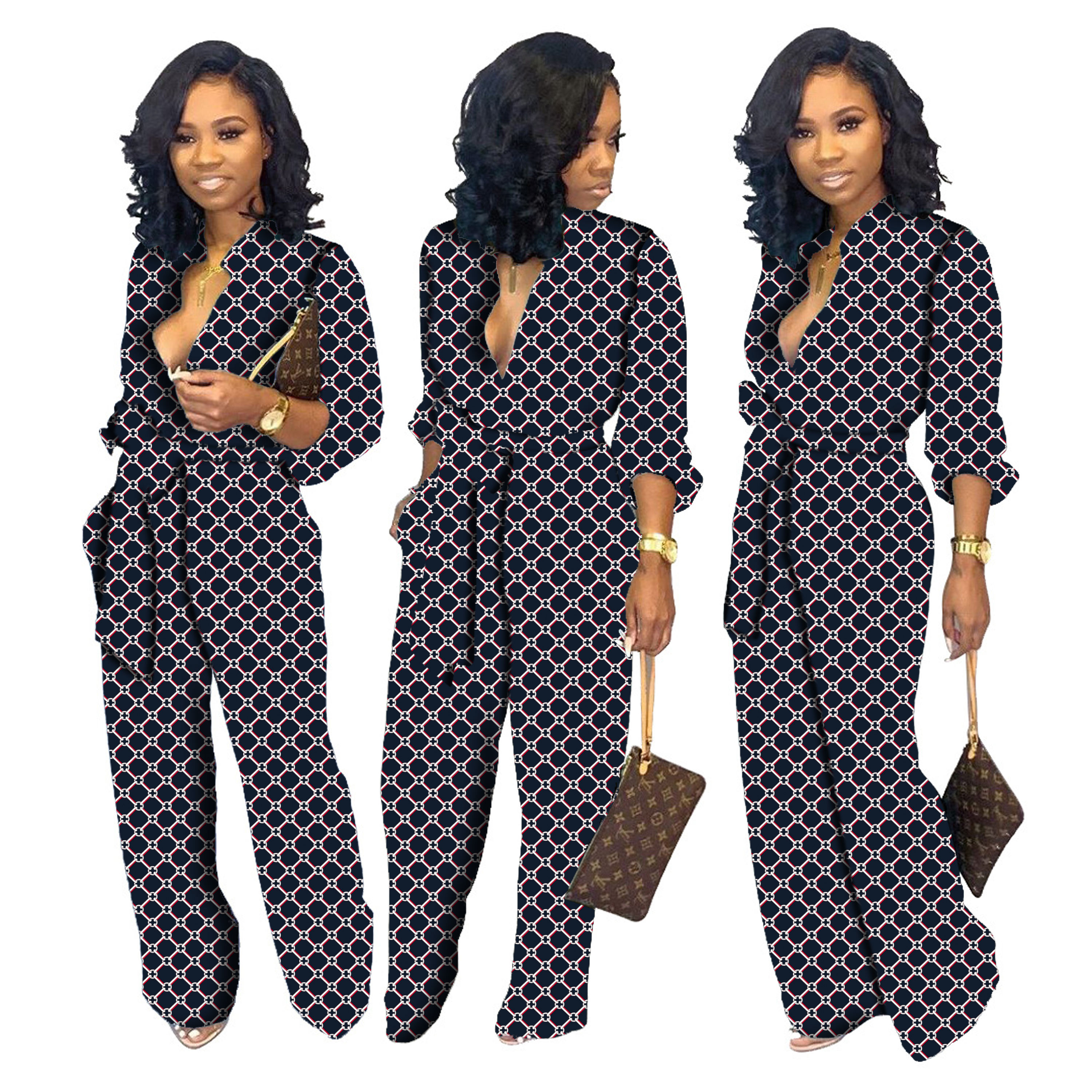 Wholesale Women Fashion New Design Elegant Button Down Wide Leg Jumpsuit  Romper Pants Overalls