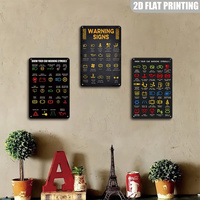 Letrero Metálico con Símbolos de Advertencia para Automóviles, Decoración de Pared Retro Negra con Efecto Desgastado para Garaje y Taller Mecánico