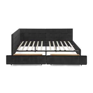 Willsoon Nữ Hoàng Hiện Đại L-Hình Nhung Bọc Có Thể Điều Chỉnh Nền Tảng Giường Với Lưu Trữ Ngăn Kéo Màu Đen Vuông Tufted Góc Khung - Product Image 6