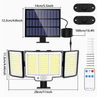 Projecteur solaire extérieur à détecteur de mouvement 348 LED IP65 étanche avec commande par bouton, montage semi-encastré, 3 niveaux d'éclairage réglables