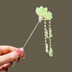 Horquilla de aleación para mujer con borla larga, estilo chino, adorno para el cabello con pétalos azules, perlas de hada, decoración para Cheongsam, joyería para moños. - Product Image 5