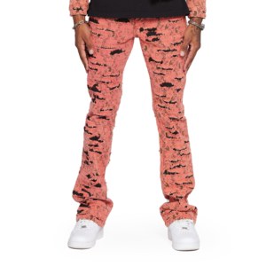 Jeans Gotici Rossi e Neri da Uomo AeeDenim, Gamba Dritta con Sovrapposizioni, Stile Grunge Streetwear, Denim Distressed Punk, Logo Personalizzato - Product Image 2