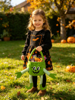 Sac à bonbons en peluche monstre mignon avec logo personnalisé, LED, pour Halloween, sac à bonbons lumineux, pliable, réutilisable, panier d'Halloween