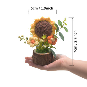 成品手工编织盆栽植物家居装饰针织人造向日葵花羊毛钩编羊毛塑料工艺品 - Product Image 1