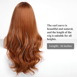 Peluca Larga Rizada <span class=keywords><strong>de</strong></span> Fibra Sintética Naranja con Flequillo, Ondas Grandes, para Mujer, Superventas - Product Image 3