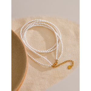 Jinyoue 2641 <span class=keywords><strong>perle</strong></span> artificiali fatte a mano a doppio strato accatastamento collana da <span class=keywords><strong>donna</strong></span> in acciaio inossidabile elegante gioielli di alta qualità - Product Image 2