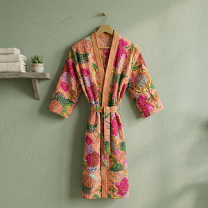 Printed Embroidered Floral Breathable <b>Kimono</b> <b>Long</b> Robe Full <b>Sleeves</b> Adult Fashion Clothing Festive Dressing Casual Wear Stylish - Product Image 1