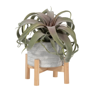 Vaso in Ceramica Stoneware con Supporto in Legno, Fioriera per Piante da Interno, Decorazione per Casa, Giardino e Patio - Product Image 4
