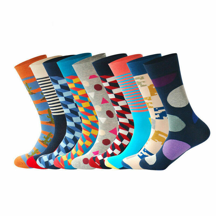 Custom New Arrivals High Quality Cotton Colorful Striped Plaid Diamond Cherry Dress Happy Men Socks